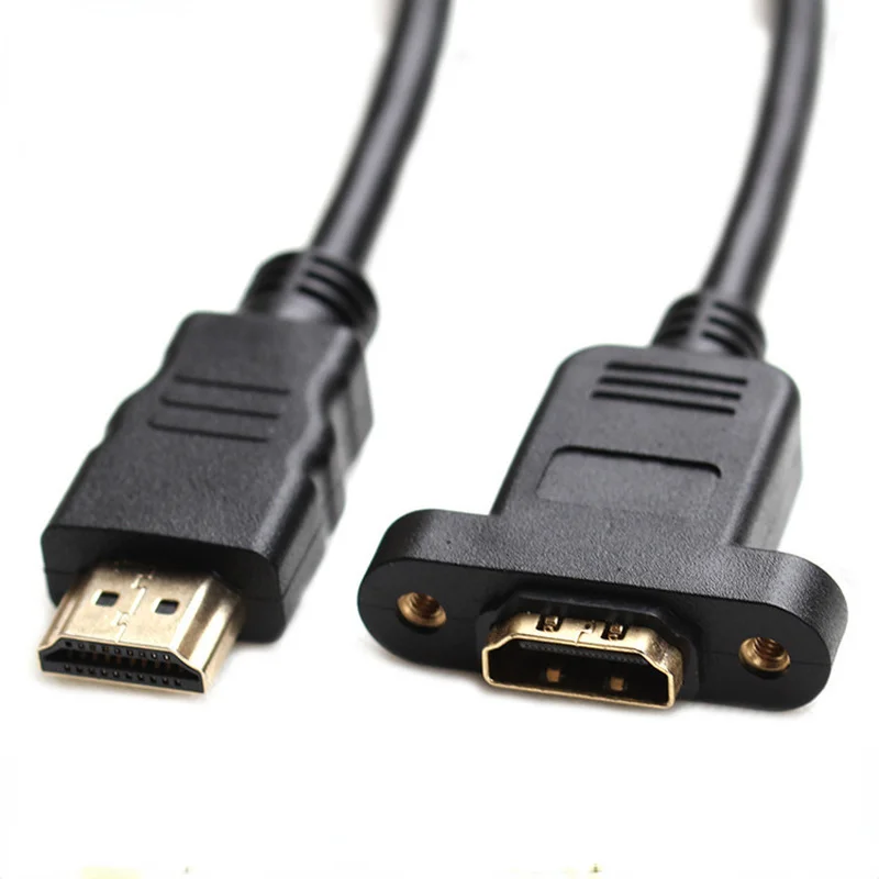 Cable de extensión compatible con HDMI macho a hembra con tornillo montaje en Panel conector adaptador de vídeo chapado en oro 50cm 1FT 1080P HDTV