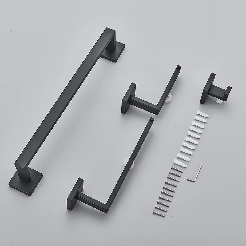 Bad Zubehör Set Matte Schwarz Wand Regal Wc Rollen Papier Halter Robe Haken Aufhänger Handtuch Schiene Bar Rack Ring Bad Hardware