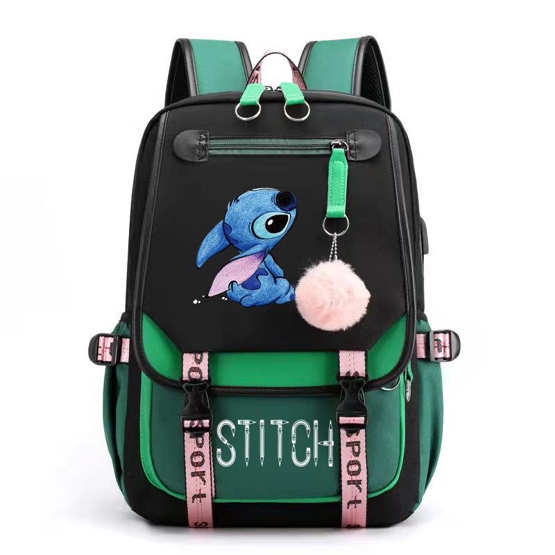 Disney Stitch Mochila Feminina plecak USB ładowanie torby szkolne nastoletnie dziewczyny chłopcy plecak na laptopa damskie plecaki podróżne
