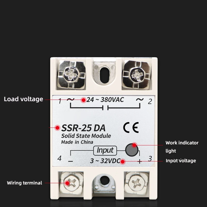 Einphasiges Halbleiterrelais SSR-10/25/30/40/50/60/75/80/90/100DA DC-Steuerung AC 24V DC 220V AC Modulrelais