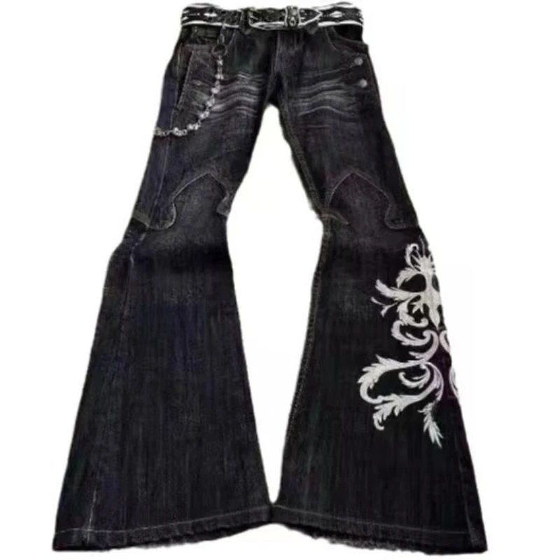 Harajuku solto bordado calças de brim femininas nova cintura alta com estilo rock punk y2k micro la retro calças largas perna