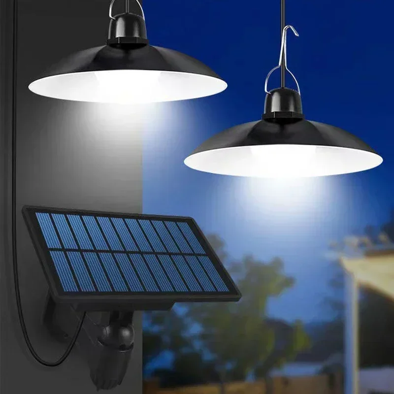 Lámpara de panel solar Lámpara colgante solar LED Lámpara alimentada Luz blanca/cálida con control remoto Camping Jardín al aire libre