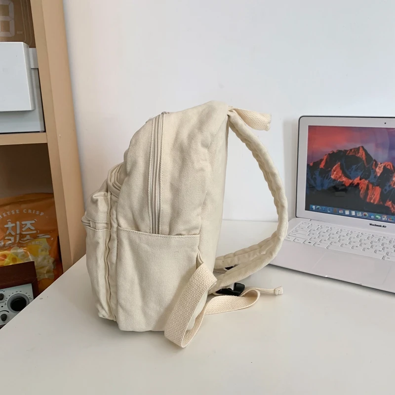 Mochilas pequeñas de lona para mujer, 100% algodón, mochilas escolares para chicas adolescentes, color morado sólido, estilo coreano, ropa informal