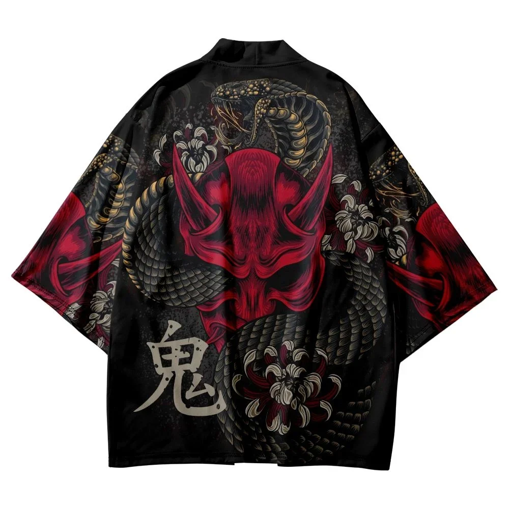 Cobra atendente japonês samurai fantasma quimono 3d impresso padrão masculino e feminino harajuku manto roupas tradicionais camisa de praia