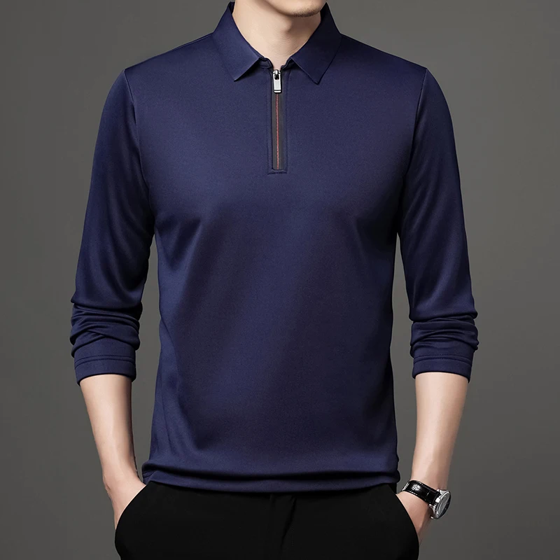 メンズ長袖Tシャツ,ジッパー,ファッショナブル,襟,ビジネス