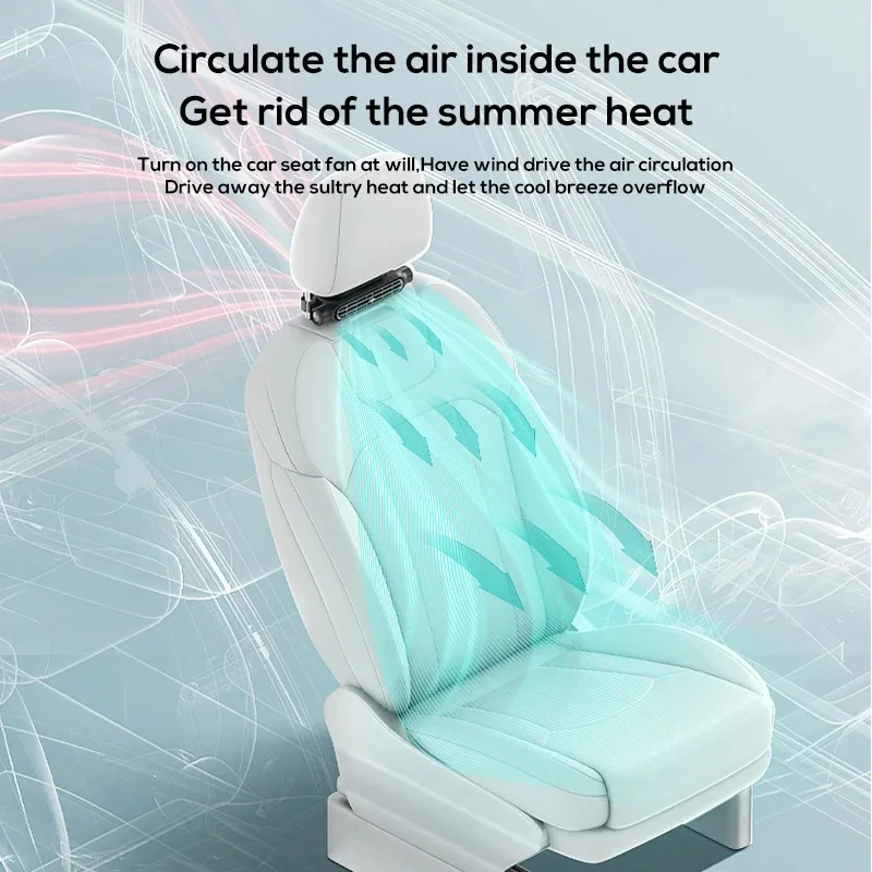 Tragbarer Autositz-Ventilator für den vorderen und hinteren Sitz, USB-betriebener Auto-Kopfstützen-Kühlluftventilator, verstellbarer Riemen, Auto-Innenventilator