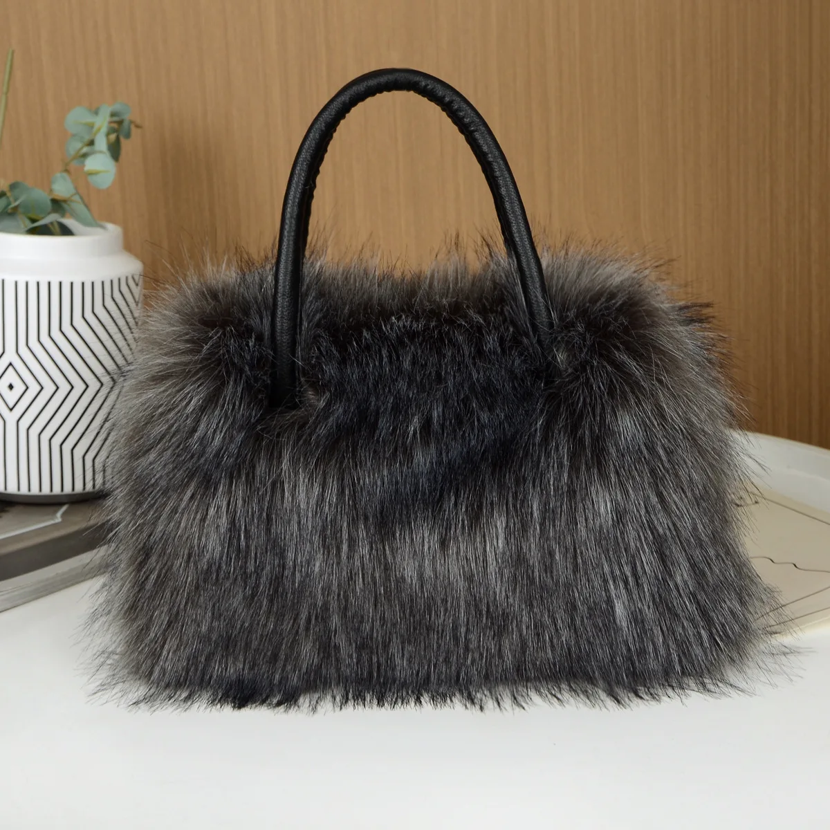 Outono inverno bolsa tote de pele sintética para mulheres retangular grande capacidade bolsas de pelúcia moda americana alta rua crossbody sacos