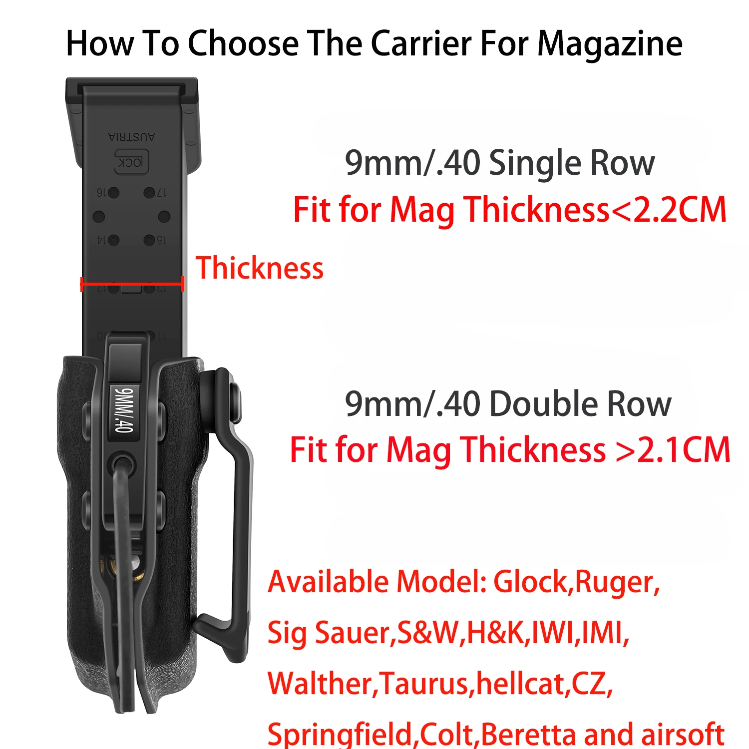 IWB OWB マグポーチ左右ハンドシングドゥベスタックベルトクリップマガジンポーチ 9 ミリメートル .40 ピストルマグホルスターハンドガンマグキャリア