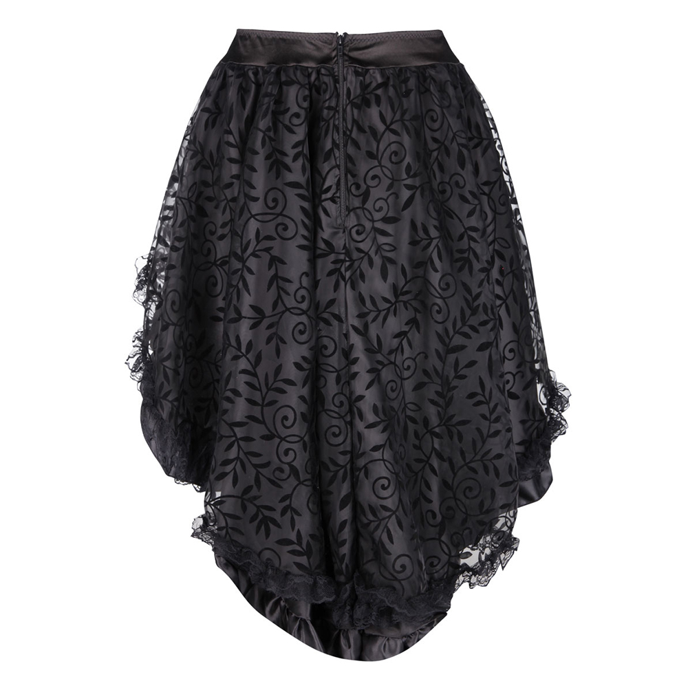Steampunk Vintage Corset Rok Plus Maat 6XL Zwarte Koffie Terug Ritssluiting Kant Overlay Gothic Hot Asymmetrische Rokken # 937