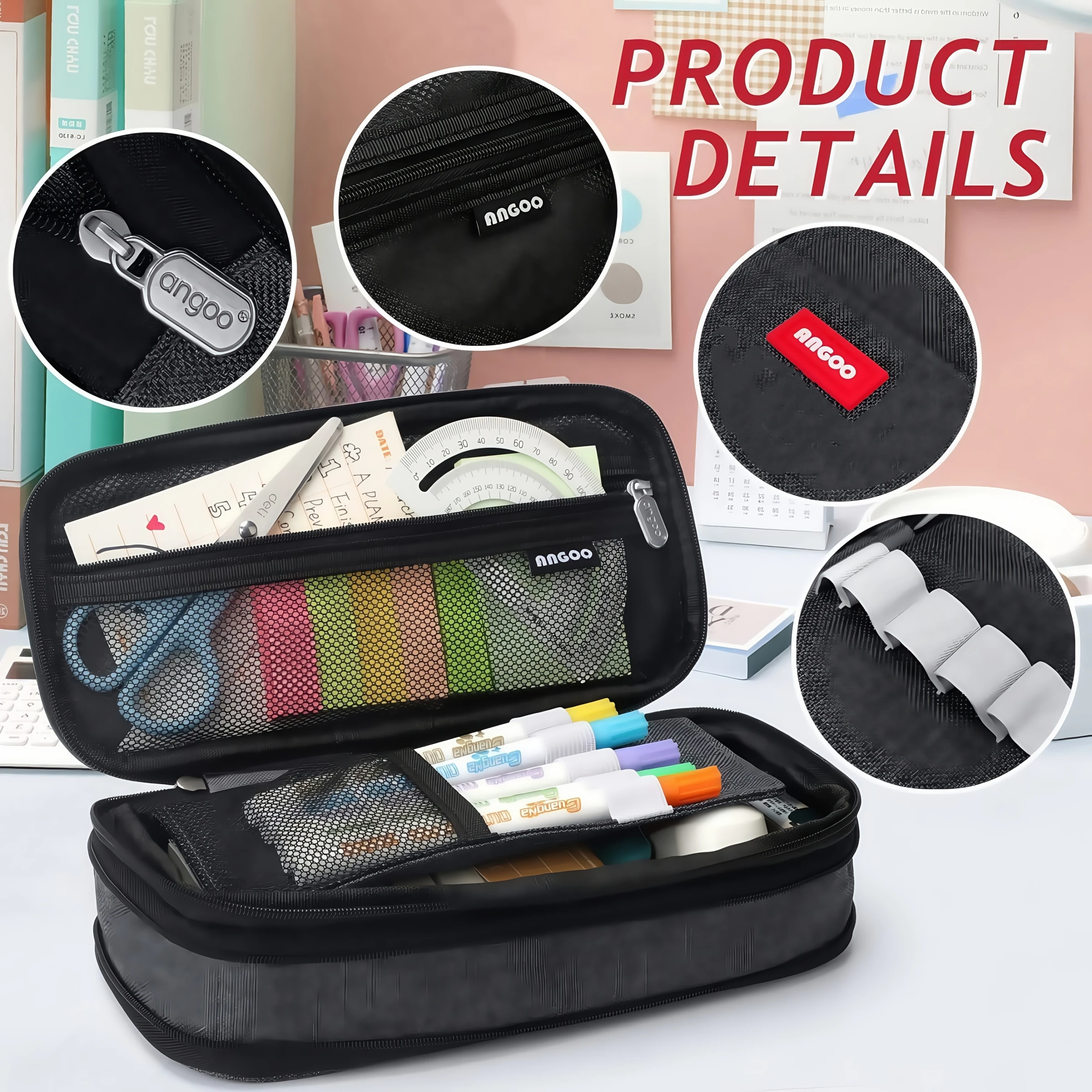 Multi-functional double-layer canvas pencil bag, large capacity portable waterproof stationery bag, essential school supplies