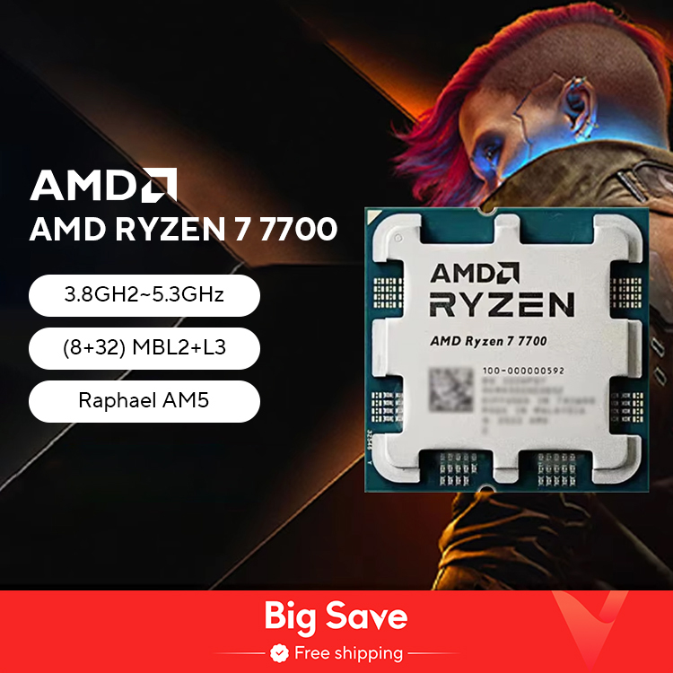 AMD Ryzen 7 7700 100% Brand New Game CPU Up to 5.3GHz 8-Core 16-Thread Socket AM5 Desktop Computer Processor for PC Gamer