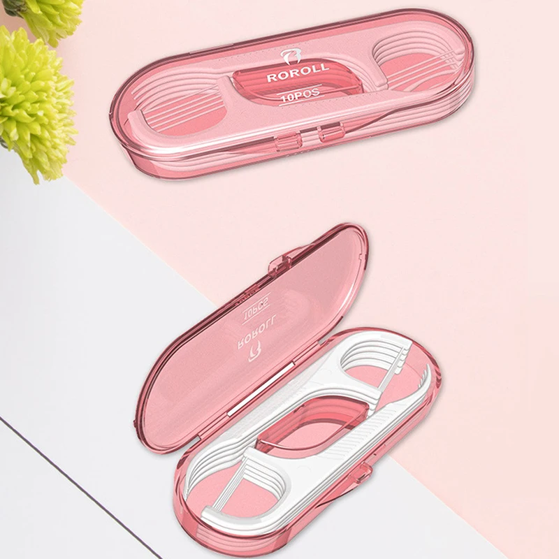 10pcs/box Dental Floss Stick Portable Box Disposable Toothpicks Interdental Brush Floss Deep Teeth Cleaning Dental Floss Random
