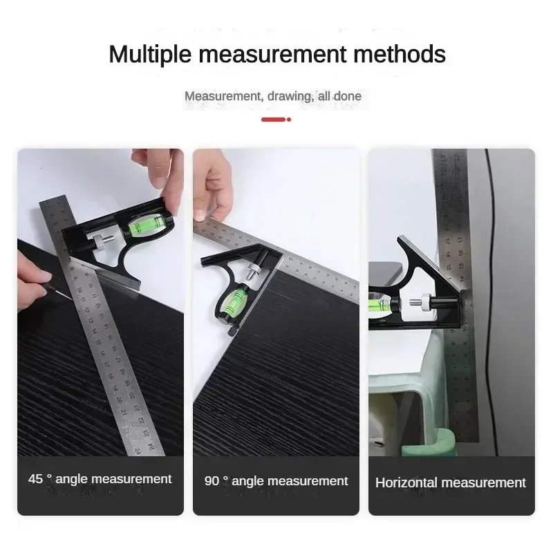 Angle Square Measuring Tools Set Precise Stainless Steel Aluminium Durable Adjustable Combination Spirit Level 12" 300mm