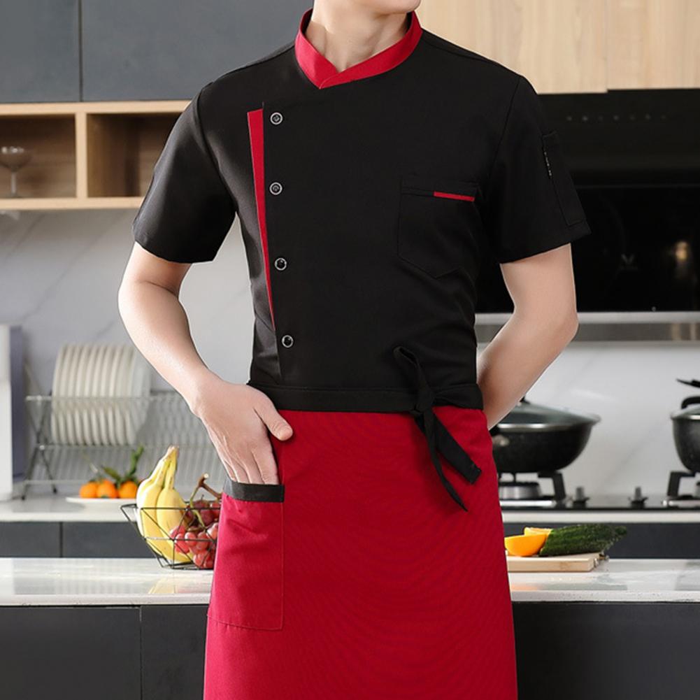 Breathable Chef Suit Hotel Kitchen Chef Uniform Set 3pcs Unisex Stand Collar Apron Hat Shirt for Restaurant Cooking Short Sleeve