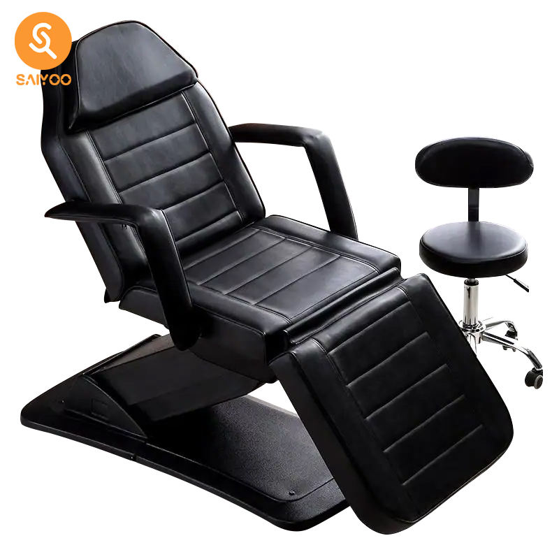 Elegant Black Electric Beauty and Tattoo Massage Bed with Manual Remote and 3 Motors