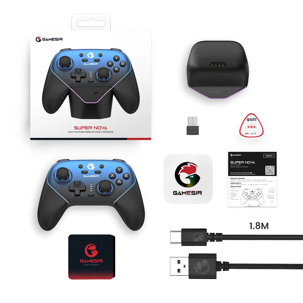 Controlador de interruptor inalámbrico GameSir Super Nova con estación de carga, Joystick de efecto Hall para PC Nintendo Switch 2 teléfono Android