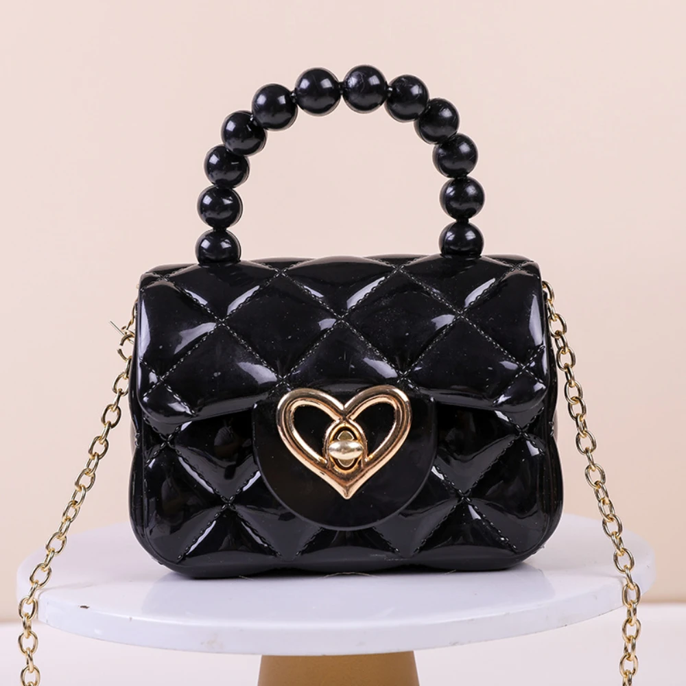 Nowa torebka typu jelly, cukierkowy kolor, mini torebka crossbody na łańcuszku z perłami, do noszenia w ręku lub na ramieniu.