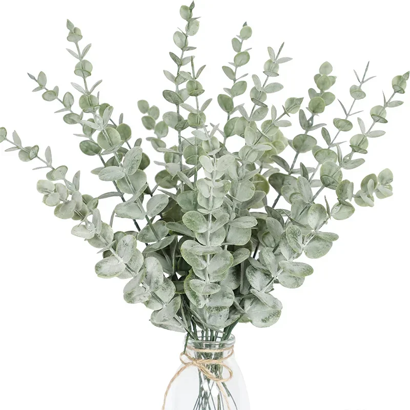 10 Uds. De plantas artificiales, hojas de eucalipto, ramas de hojas verdes para el hogar, jardín, decoración de boda, ramo de flores, centro de mesa
