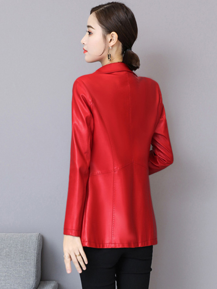 New Women Leather Jacket Autumn Winter Fashion Classic Single Button Slim Sheep Leather Blazer Spring Outerwear Size M-5XL