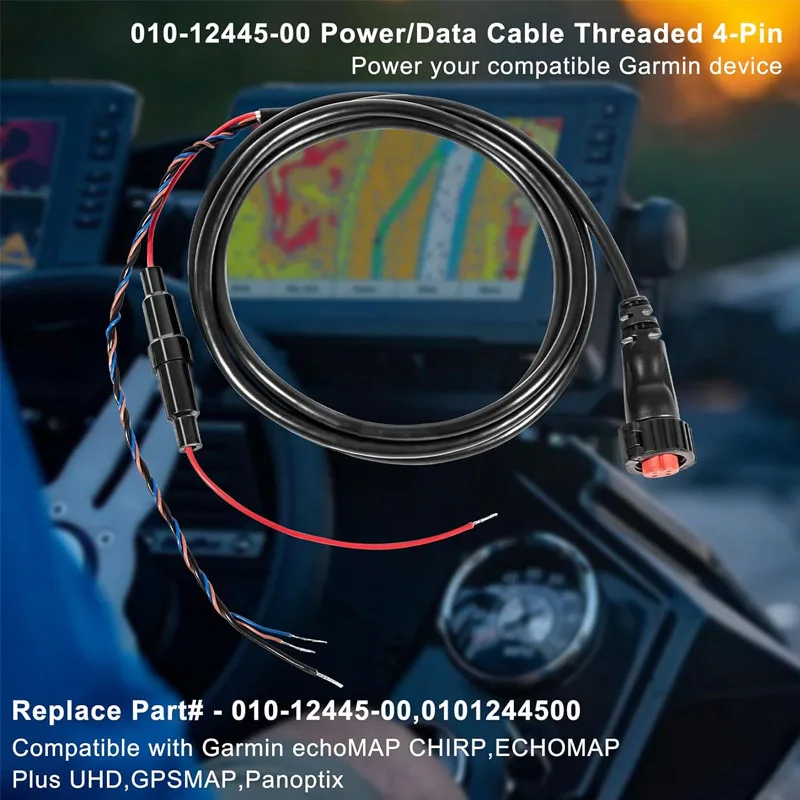 Marine Power/Datenkabel mit Gewinde 4-polig passend für Garmin-Wandler Echomap Chirp/Plus/UHD, GPSMAP & für Panoptix #010-01043-00
