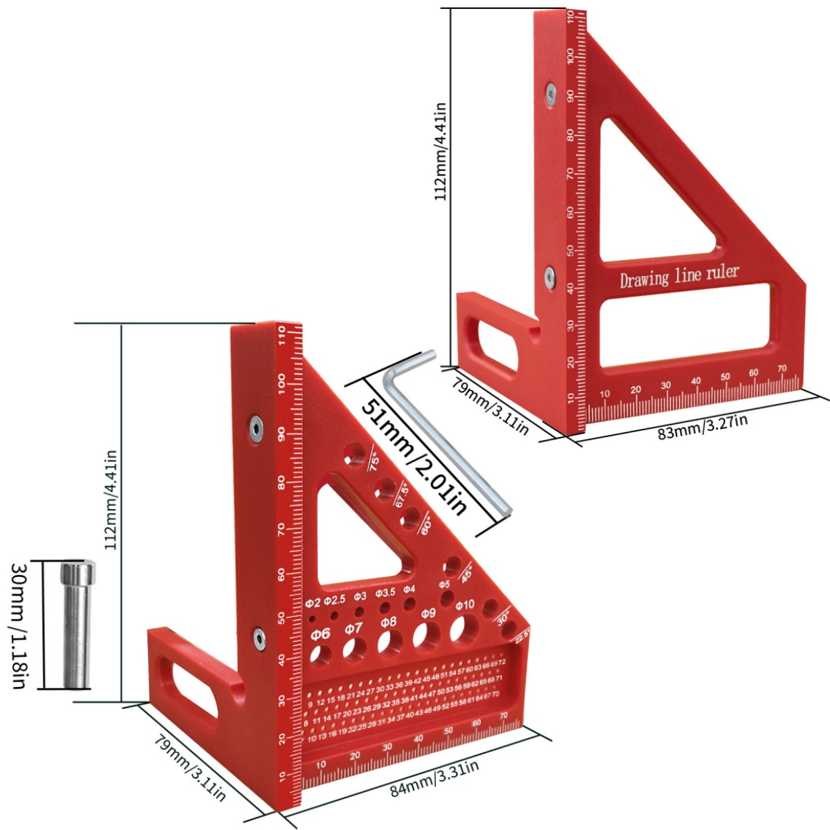 1pc Woodworking Multi Angle Square Protractor Plastic Angler Scriber Woodworking Square or W/ Dowel Pins Miter Triangular Ruler