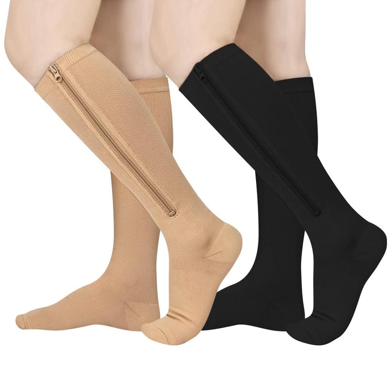 Calcetines médicos de compresión con cremallera para hombre y mujer, medias de presión con punta cerrada de nailon de alta elasticidad para Edema, venas varicosas