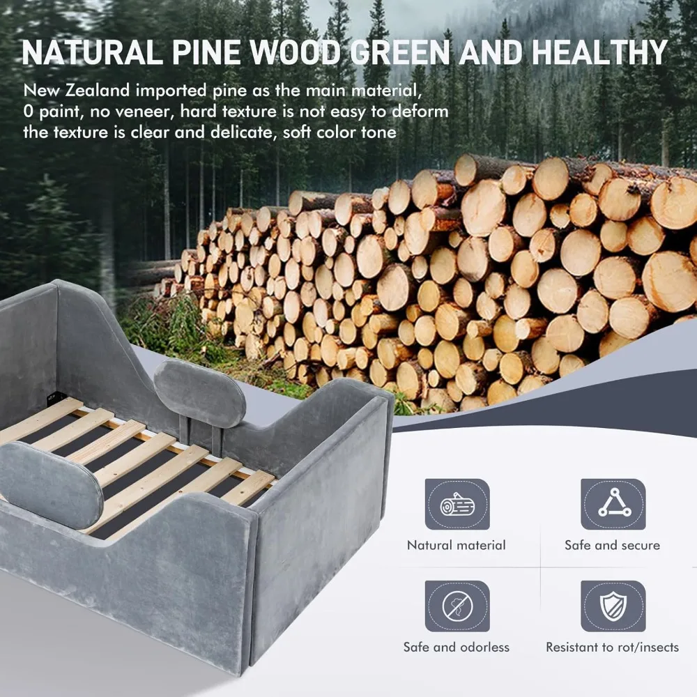 Child Bed for Kids with Extra Safty Broad, Standard Crib Size Toddler Bed,Certified Fabric Toddler Beds,Toddler Floor Bed (Gray)