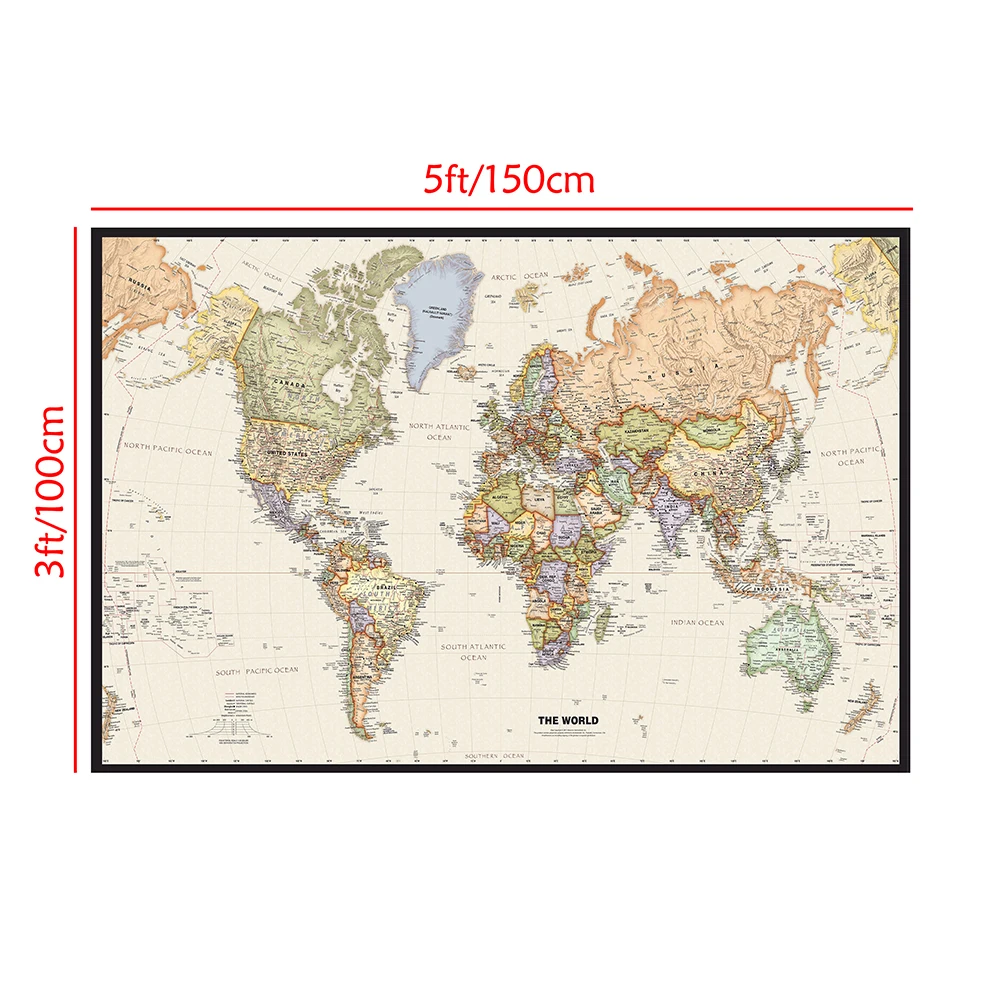 150*100cm mapa świata Retro włóknina płótno malarstwo ścienne plakat artystyczny wystrój salonu biuro szkolne