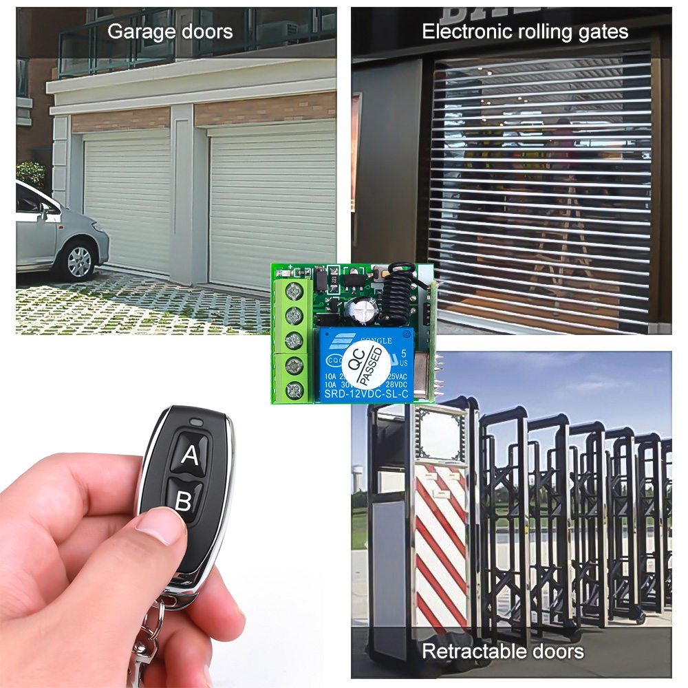 Interruptor sem fio de controle remoto rf 433mhz, receptor de relé dc 12v 1ch 10a e transmissor 2ch para fechadura eletromagnética de porta
