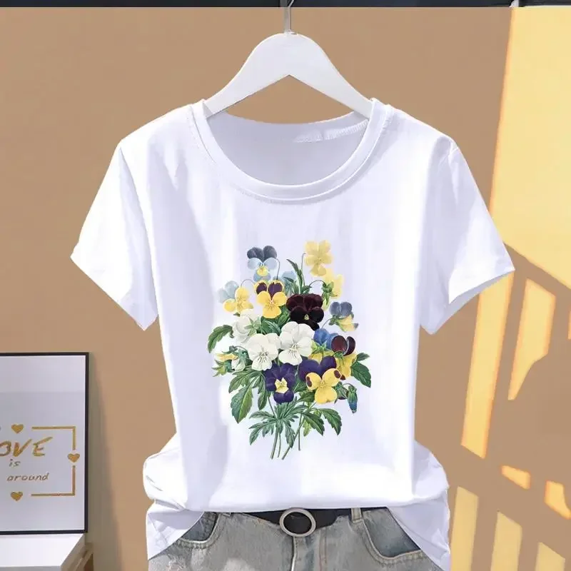 90s Y2k 女性プリント花スポーツファッションカジュアル爆発半袖 Tシャツグラフィック Tシャツ女性服 Tシャツ