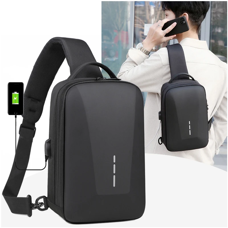 Pacotes de peito com bloqueio de combinação anti-roubo com porta de carregamento usb moda negócios masculino crossbody saco de armazenamento de viagem bolsa de ombro