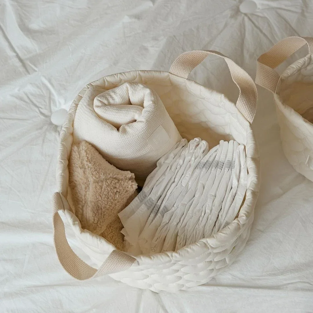 Saco de fraldas de bebê de algodão roupas brinquedos cesta de armazenamento itens do bebê organizador cama berço fralda caddy saco de armazenamento de fraldas