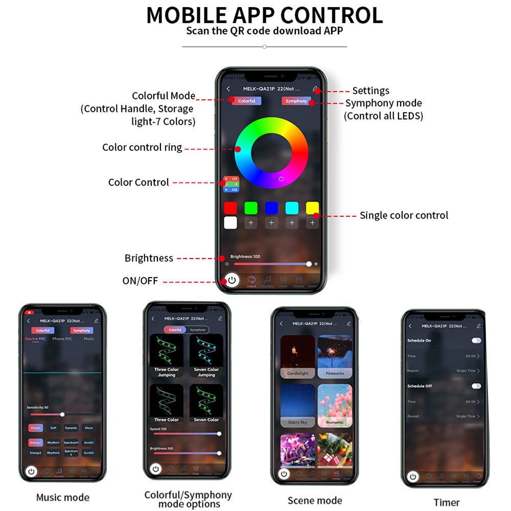 18 en 1 symphonie Streamer voiture lumières d'ambiance intérieur LED acrylique bande lumière RGB décoration atmosphère lampe APP à distance