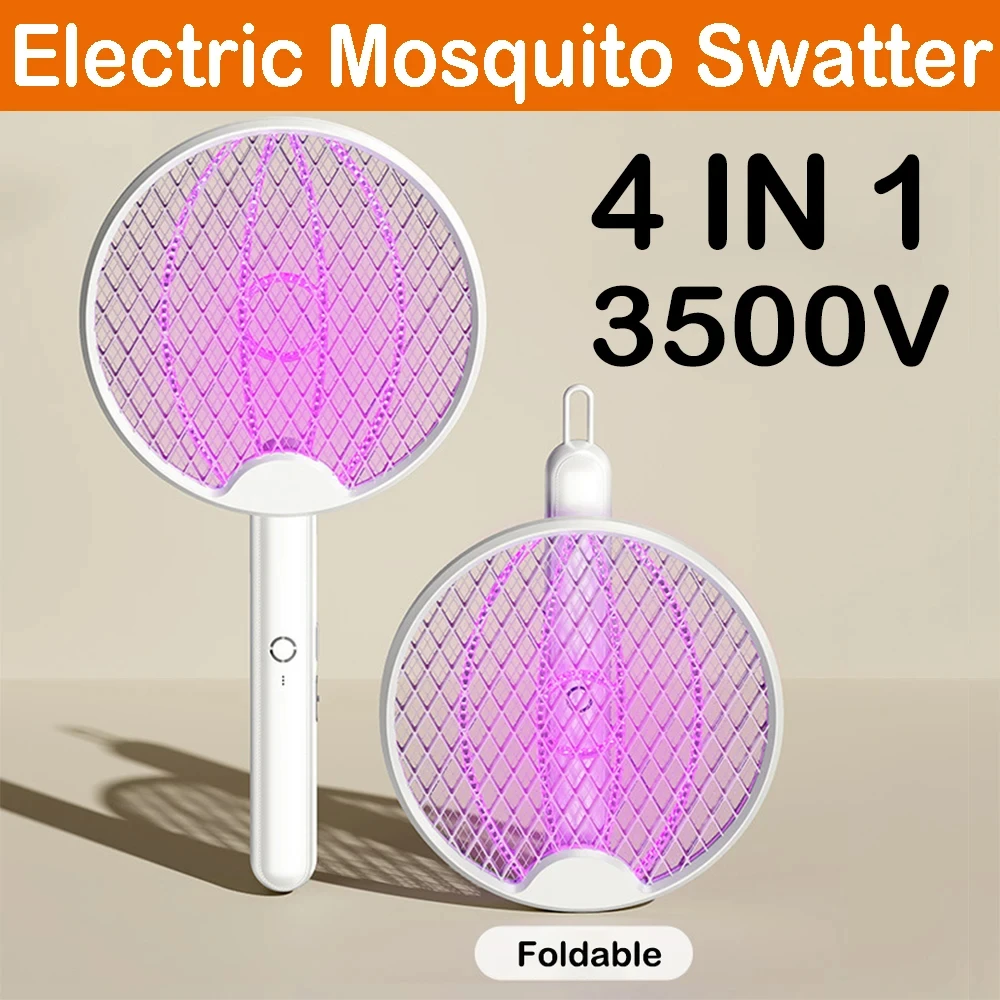 Aggiornato 4 In 1 Electric Mosquito Killer pieghevole palmare Bug Zapper USB ricaricabile Fly Swatter con trappola a luce UV insetto
