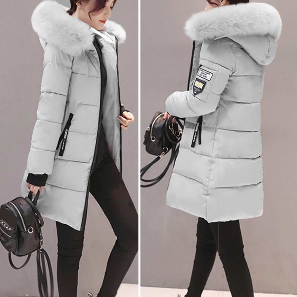 Abrigo de algodón de invierno para mujer, prendas de vestir exteriores de longitud media con capucha, chaqueta cálida a prueba de viento de manga larga, abrigo ajustado de Color sólido para mujer