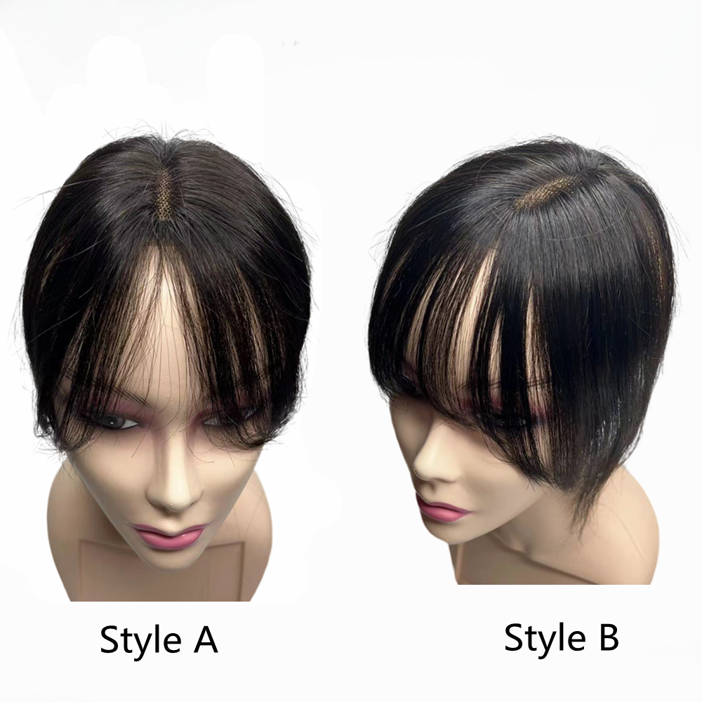 Toppers de cabelo humano invisível com renda suíça, 10 polegadas, clipe em postiços naturais, franja para mulheres, perda de cabelo suave, volume, tecido à mão