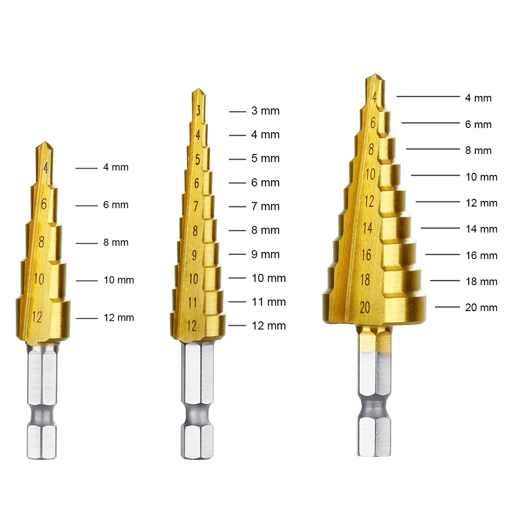 SenNan 3 PC 3-12 มม.4-12 มม.4-20 มม.HSS ตรง Groove ขั้นตอนเจาะชุด Bit ไทเทเนียมเคลือบไม้โลหะเครื่องตัด Core เจาะชุด Bit