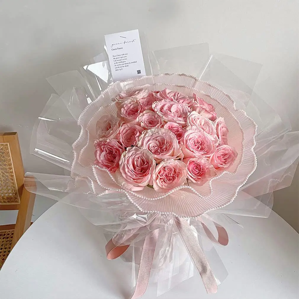 Pearl-edged bouquet wrapping paper, mesh flower wrapping paper, bouquet wrapping mesh paper, wrinkled wave mesh, Valentine's Day