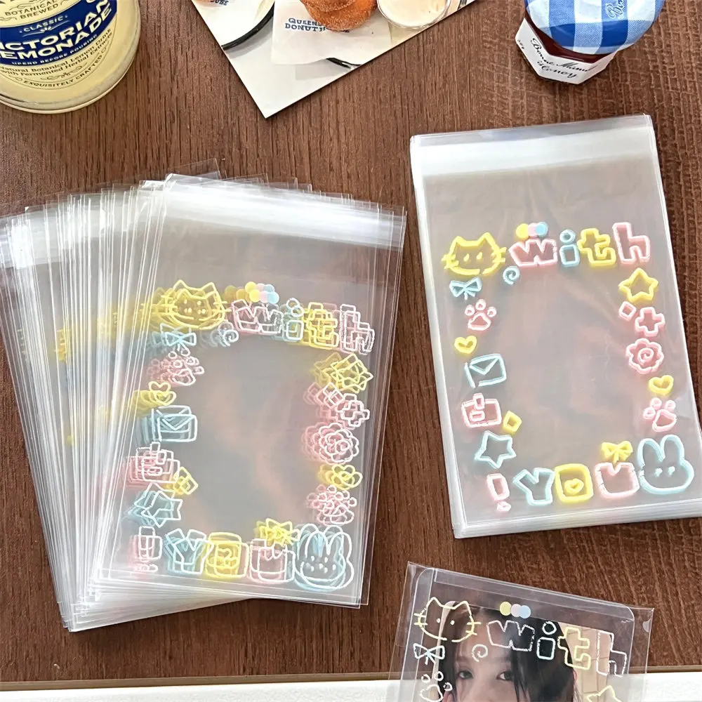 20/50/100 pcs Graffiti kitten self-adhesive bag, small card self sealing bag, packaging card gift bag, high appearance OPP bag