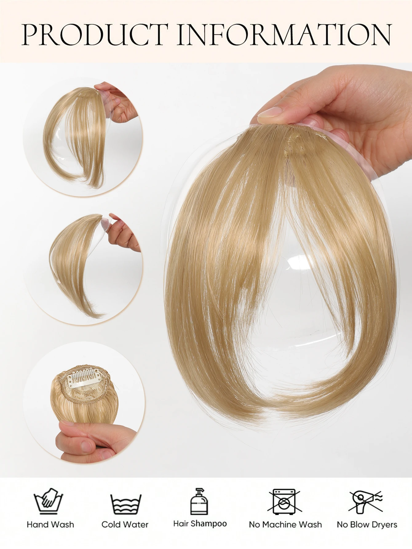 Peluca de síntesis, flequillo de parte media, extensiones de cabello con Clip en la frente, flequillo oblicuo francés Natural sin costuras, flequillo de ocho caracteres