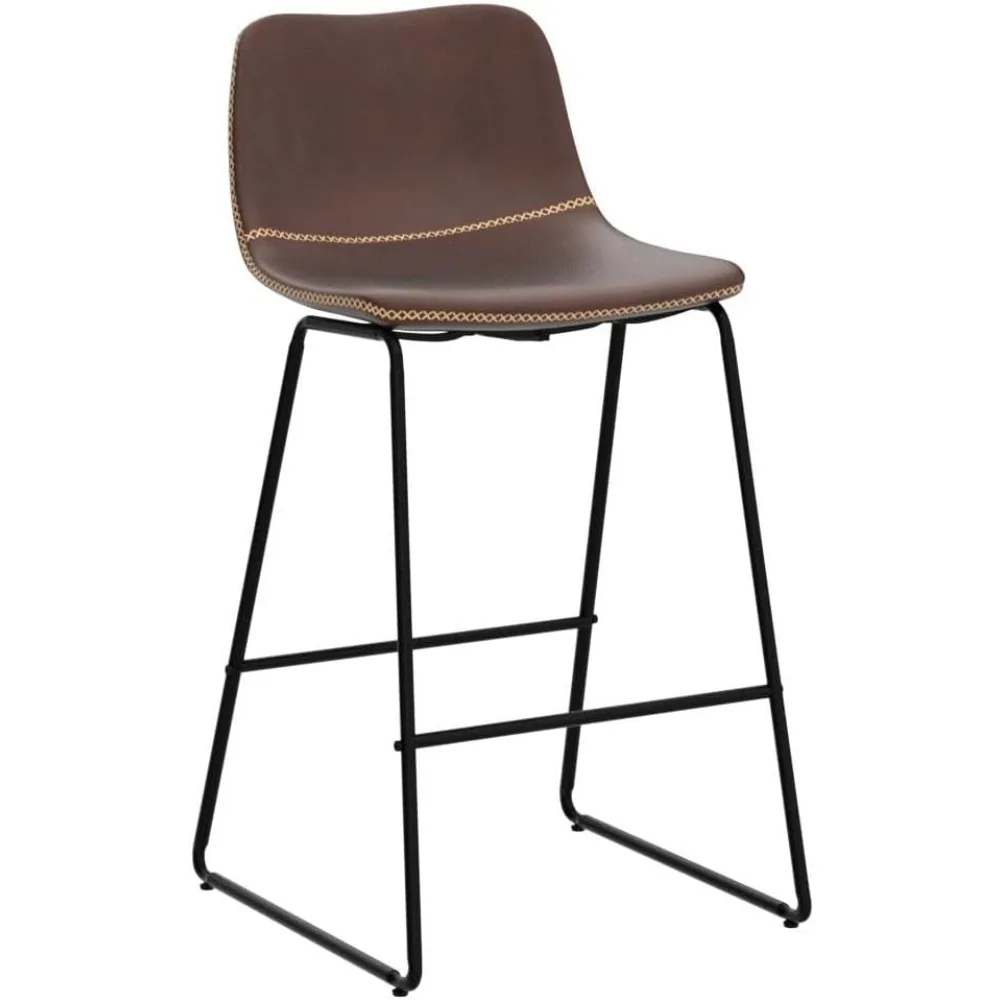 3-Piece 26 Inch Brown Faux Leather Bar Stools with Backrest – Ideal for Kitchen Island & Counter
