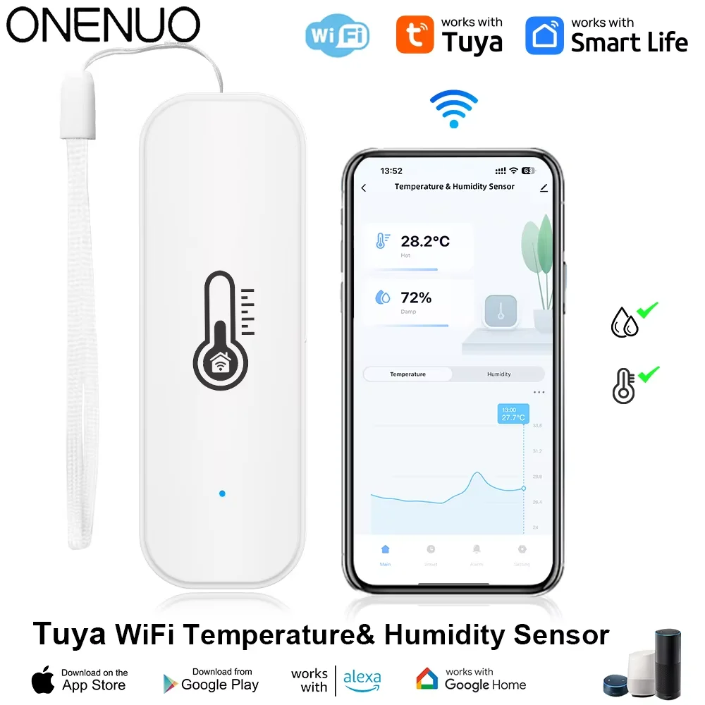 Tuya wifi sensor de temperatura umidade com cor branca para casa inteligente alimentado por bateria app monitoramento alexa google voz