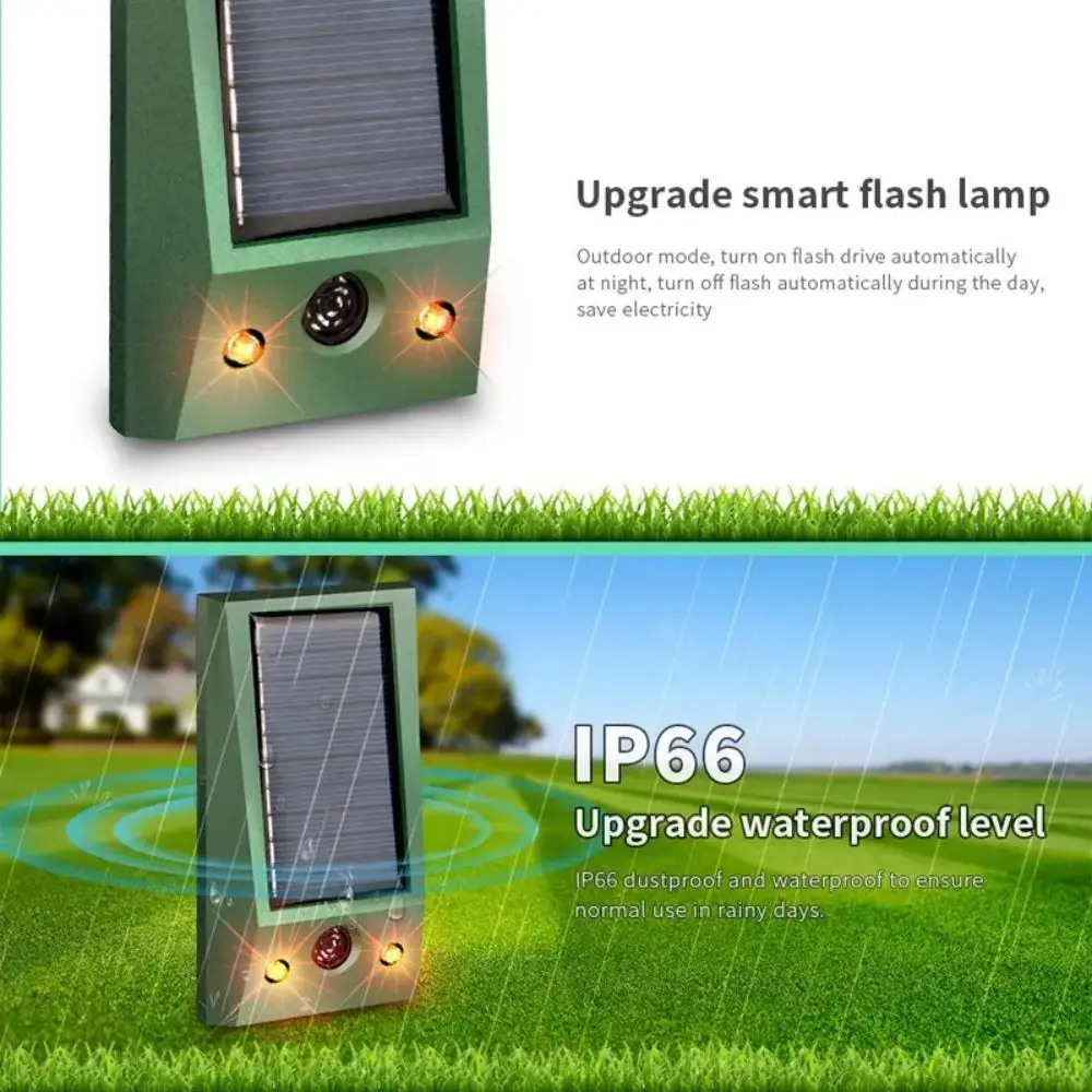 Solarbetriebenes elektronisches Ultraschall-Vogelabwehrmittel, IP66, wasserdicht, Taubenabschreckung, starke LED-Blinkschädlinge zur Hofkontrolle