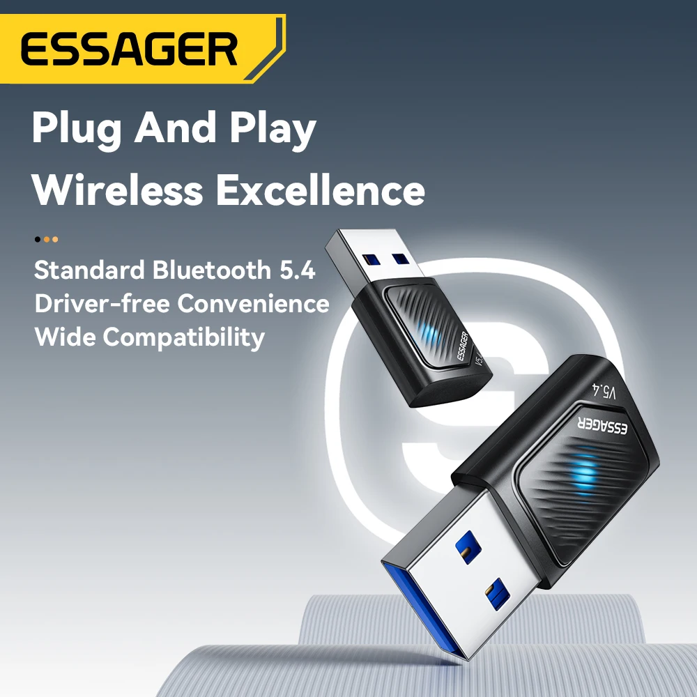 Essager USB Bluetooth 5,4 адаптер беспроводной передатчик приемник для ПК ноутбук драйвер бесплатно для Win10/11 Bluetooth клавиатура мышь