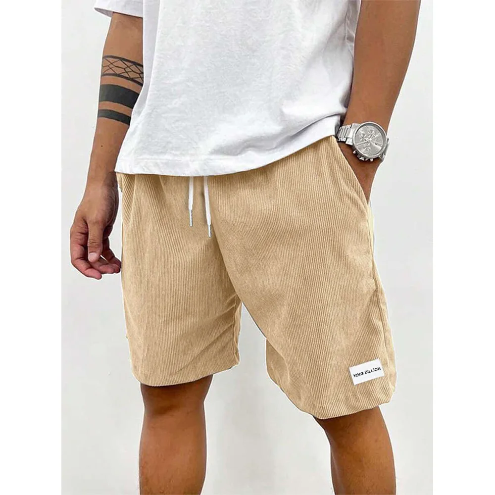 Pantalones de chándal de pana de verano para hombre, pantalones cortos informales, pantalones cortos de playa para hombre, pantalones cortos de baloncesto, ropa deportiva con etiqueta de Color sólido para hombre