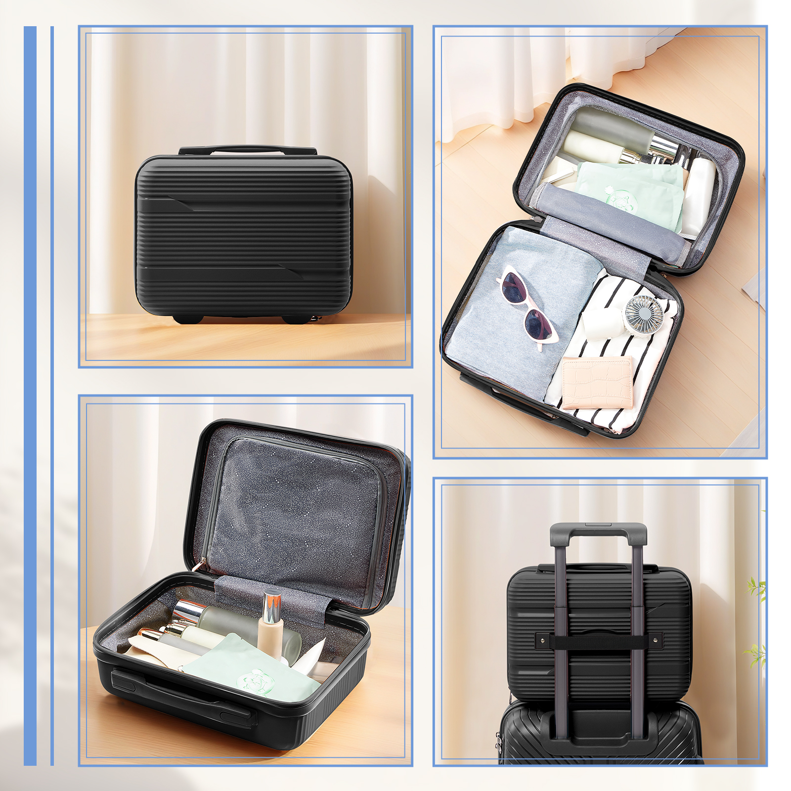 Mala de viagem rolante com estojo cosmético, carrinho, bagagem de embarque, cabine, rodas giratórias, 13 20"