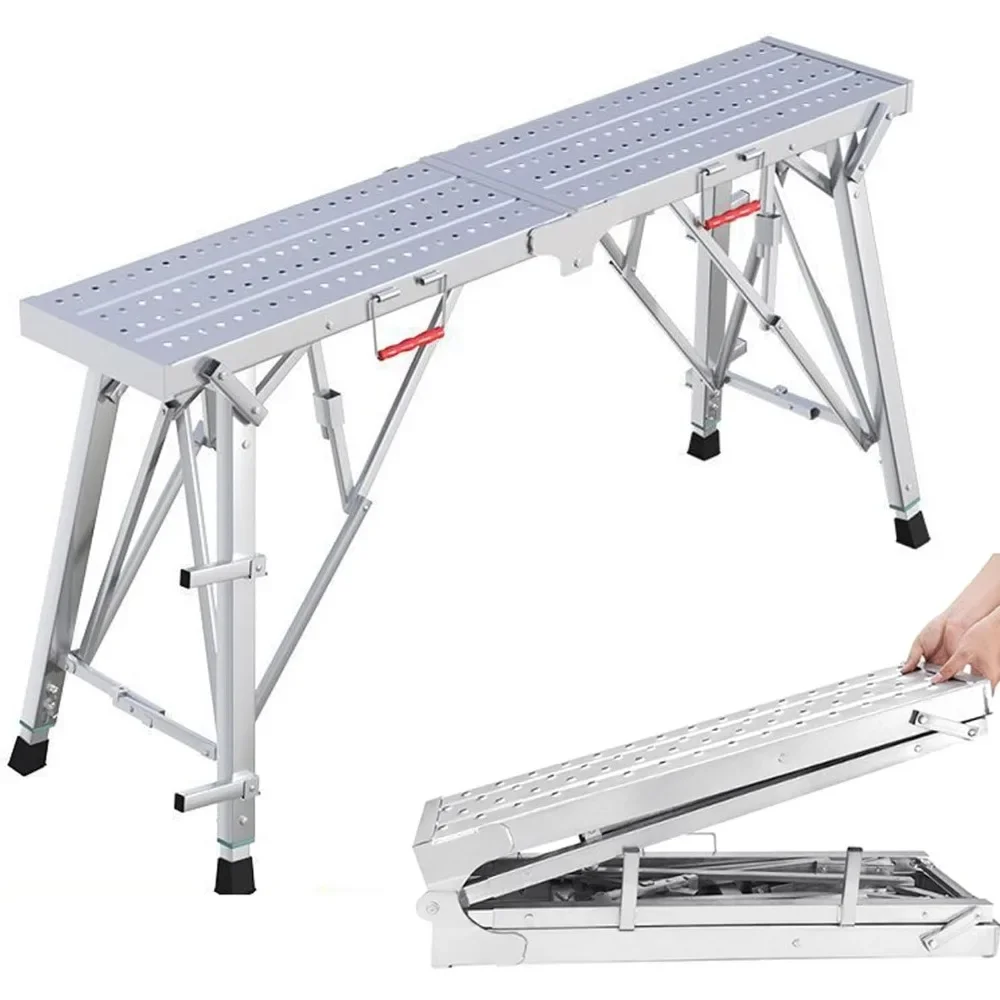 Folding Scaffolding, Adjustable Lift Height Work Platform Scaffold Portable Work Platform Ladder for Painting Patching Drywall