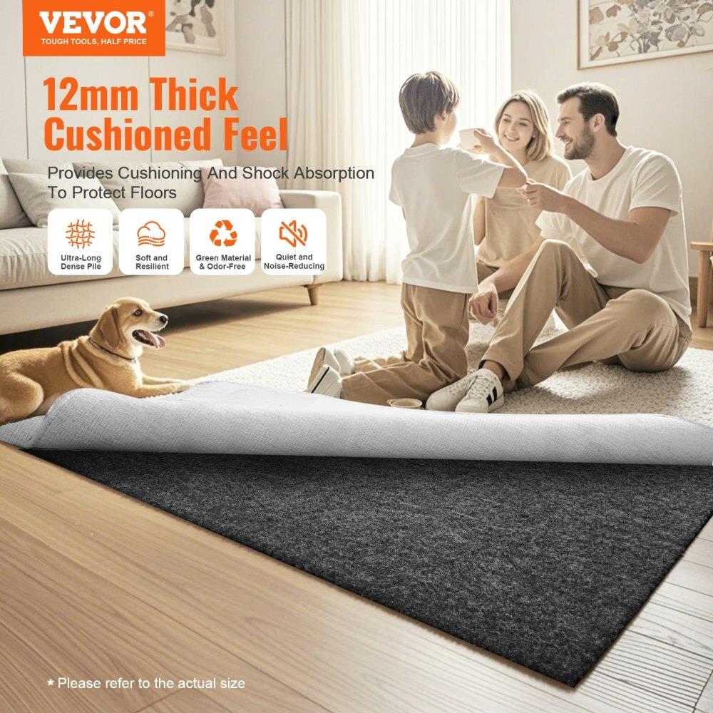 8' x 10' Rug Pad Gripper - 0.47 Thick Protective Carpet Pad for all Floor Types