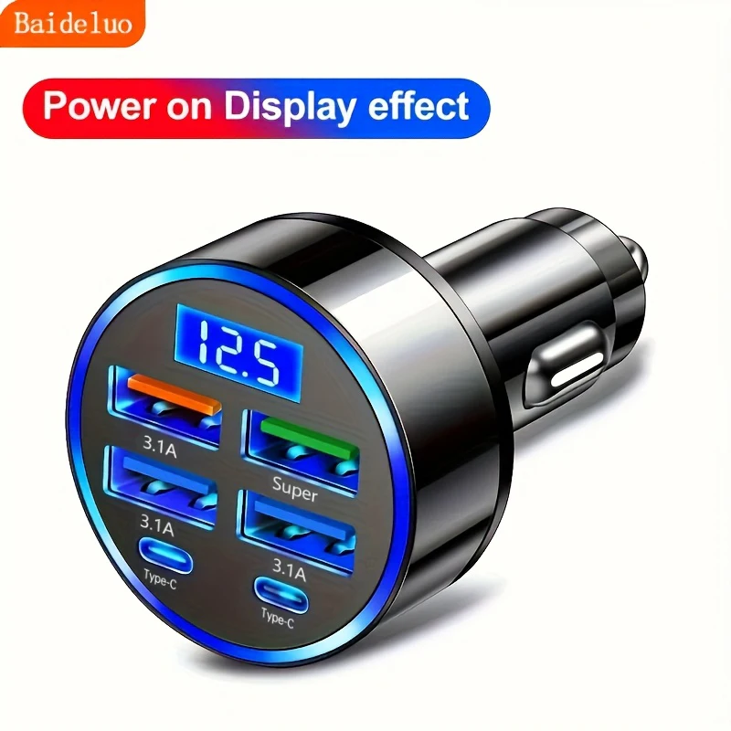 Caricabatteria da auto da 100 W a 6 porte Ricarica rapida PD Qc3.0 Caricatore per telefono da auto USB C Adattatore di tipo C in auto per iPhone Samsung Huawei Xiaomi