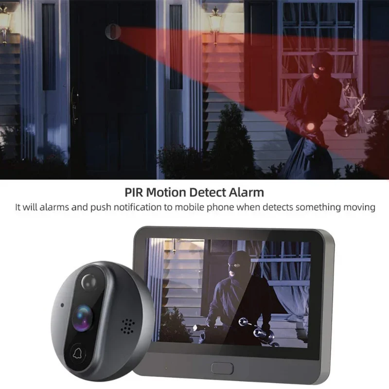 Mirilla con cámara inteligente Tuya, visor Digital con WiFi, 1080P, 5000mAh, Audio de 4,3 pulgadas, infrarrojo PIR, FHD, Alexa, anuncio de Google screen 24H PIR Movement Detection Eye